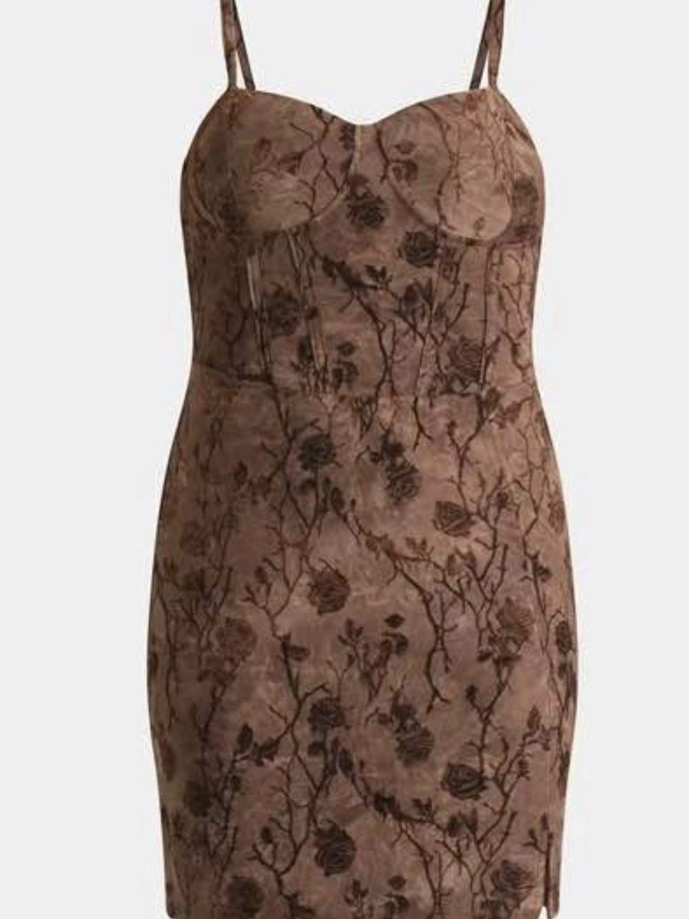 Brown Floral Velvet Slip Dress - New - M